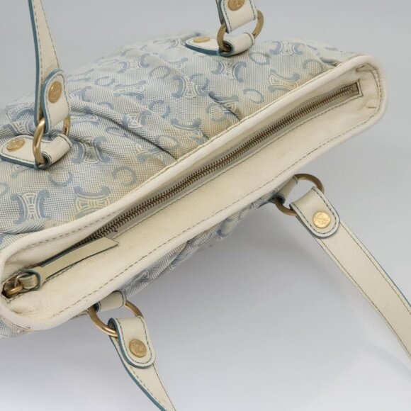 CELINE C Macadam Canvas Tote Bag Light Blue White gold Auth ar13244 - Picture 7 of 15